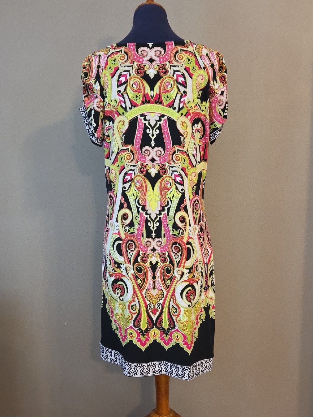 Madison Black Dress with Pink & Lime Paisley Print - L - Picture 2 of 4